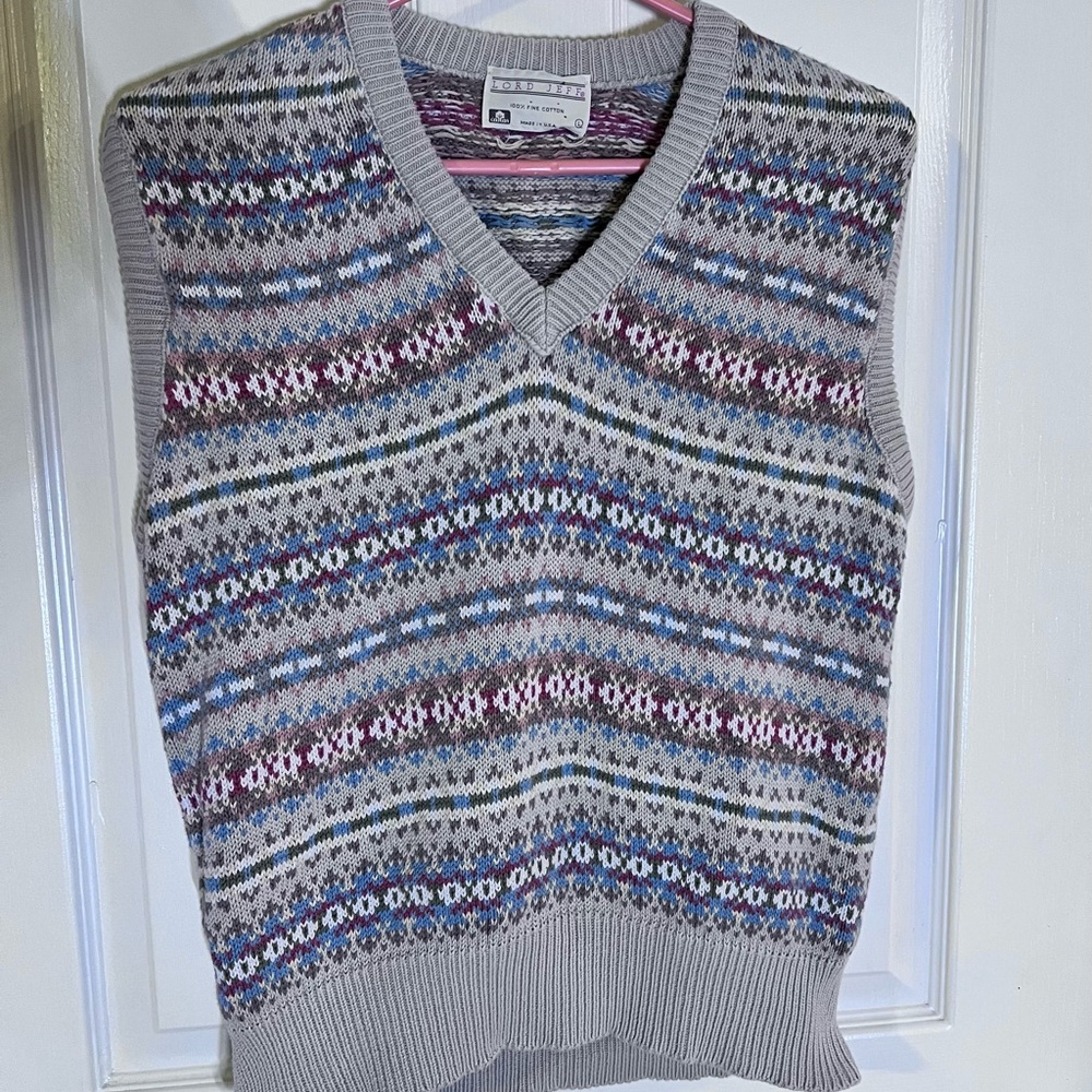 Fair Isle V-Neck Knit Sweater Vest - Gray & Multicolor